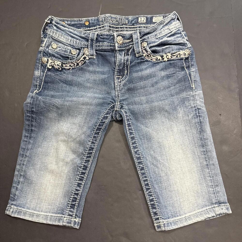 Miss Me Jean Bermuda Shorts Floral Embroidered Western Equestrian‎ Rhinestone 12